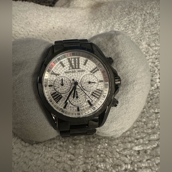Michael Kors MK5847 Bradshaw Pave Black and Silver Chronograph Watch - Picture 1 of 6